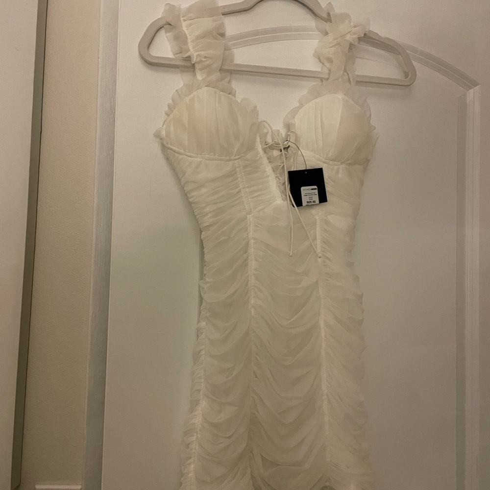 Fashion Nova White Ruched Mini Dress